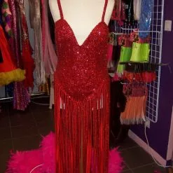 Robe à Franges Rouge à Paillettes