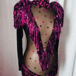 Body Résille Maille Fine Et Franges