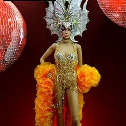 Robe Strass, Casque Et Boa Organza